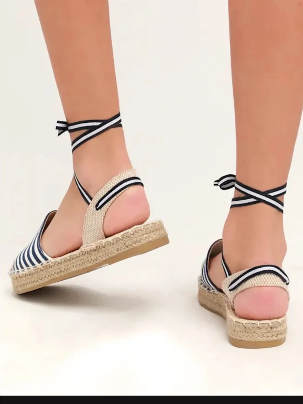 Lulu's Navy and White Striped Espadrille Lace-Up Flats